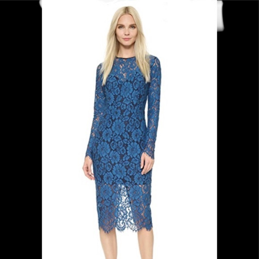 Veronica Beard Gynne Long-Sleeve Lace Pencil Dress Blue Size 2